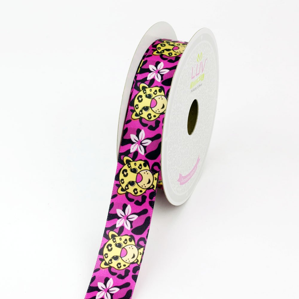 Love ribbon LUV Ribbons Satin Aloha Leopard Print Ribbon, 7/8-Inch, Hot Pink